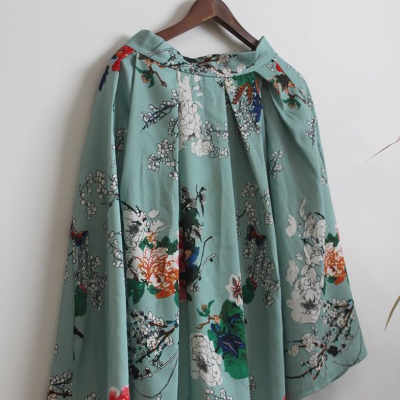 Blue floral A-Line knee-length skirt with pockets | 29 - Picture 3 of 4